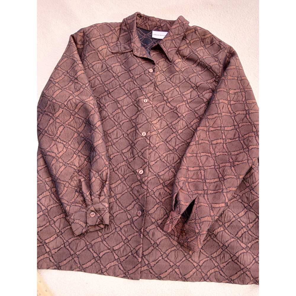 Alfred Dunner Button Down Shirt Women 18 Bronze Good Crinkle Geometric Lattice